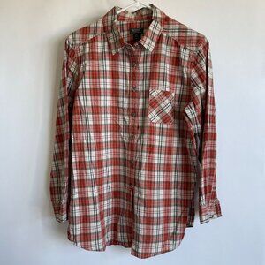 Roots Canada Womens Red Plaid Button-Up Shirt Large 100% Cotton Long Sleeve